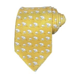 VERSACE Men's 100% Silk Designer Luxury Necktie Polar Bears Yellow Made in Italy